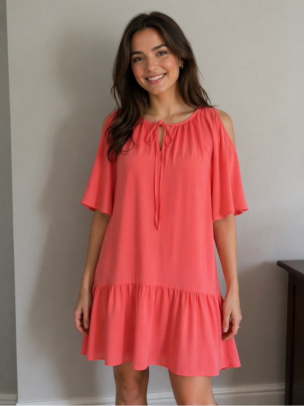 NEW Amanda Uprichard short cold shoulder dress in coral peach size small